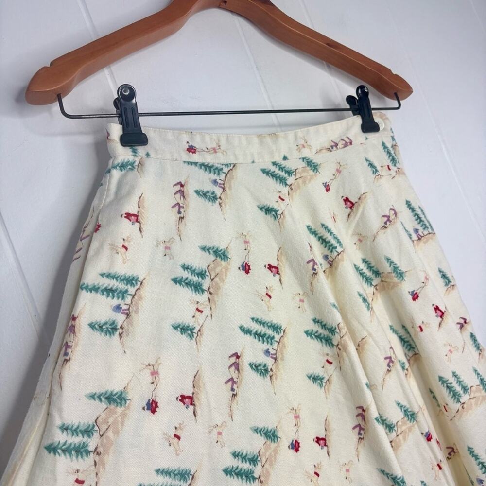 VINTAGE Eileen West Flannel Midi Skirt Printed Trees Reindeer Santa Christmas - Picture 4 of 11